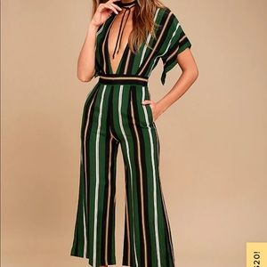 Faithfull the Brand Cedric Green Striped Midi Jumpsuit